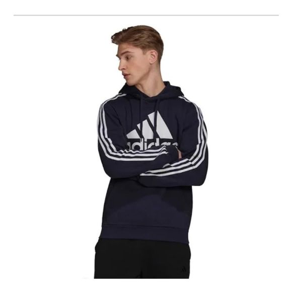 Adidas Men’s ‘3-Stripe’ Pullover Hoodie. Dark Blue, White. Large - Picture 3 of 10